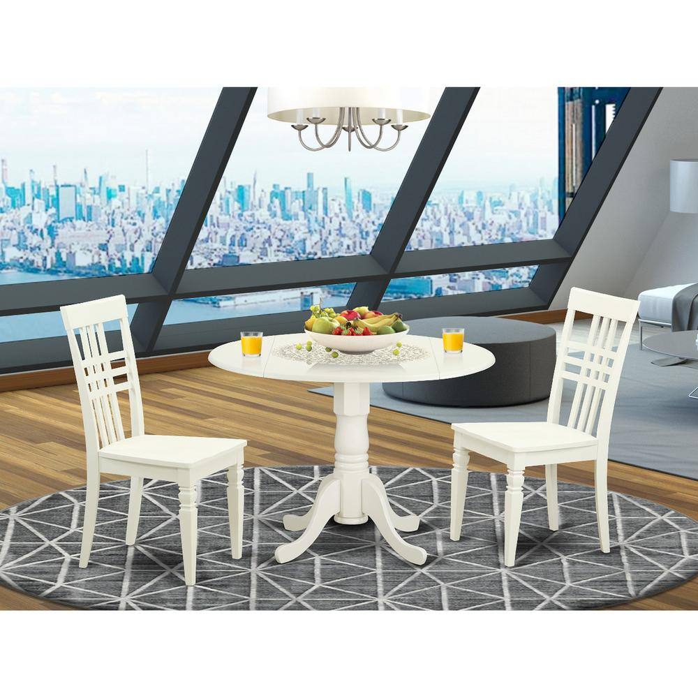 Left. East West Furniture - 3 PC Dining room set with a Dining Table and 2 Kitchen Chairs in Linen White - Linen White.