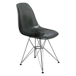 LeisureMod - Cresco Modern Acrylic Dining Chair, Ergonomic Curved Seat with Chrome Eiffel Base - Transparent Black