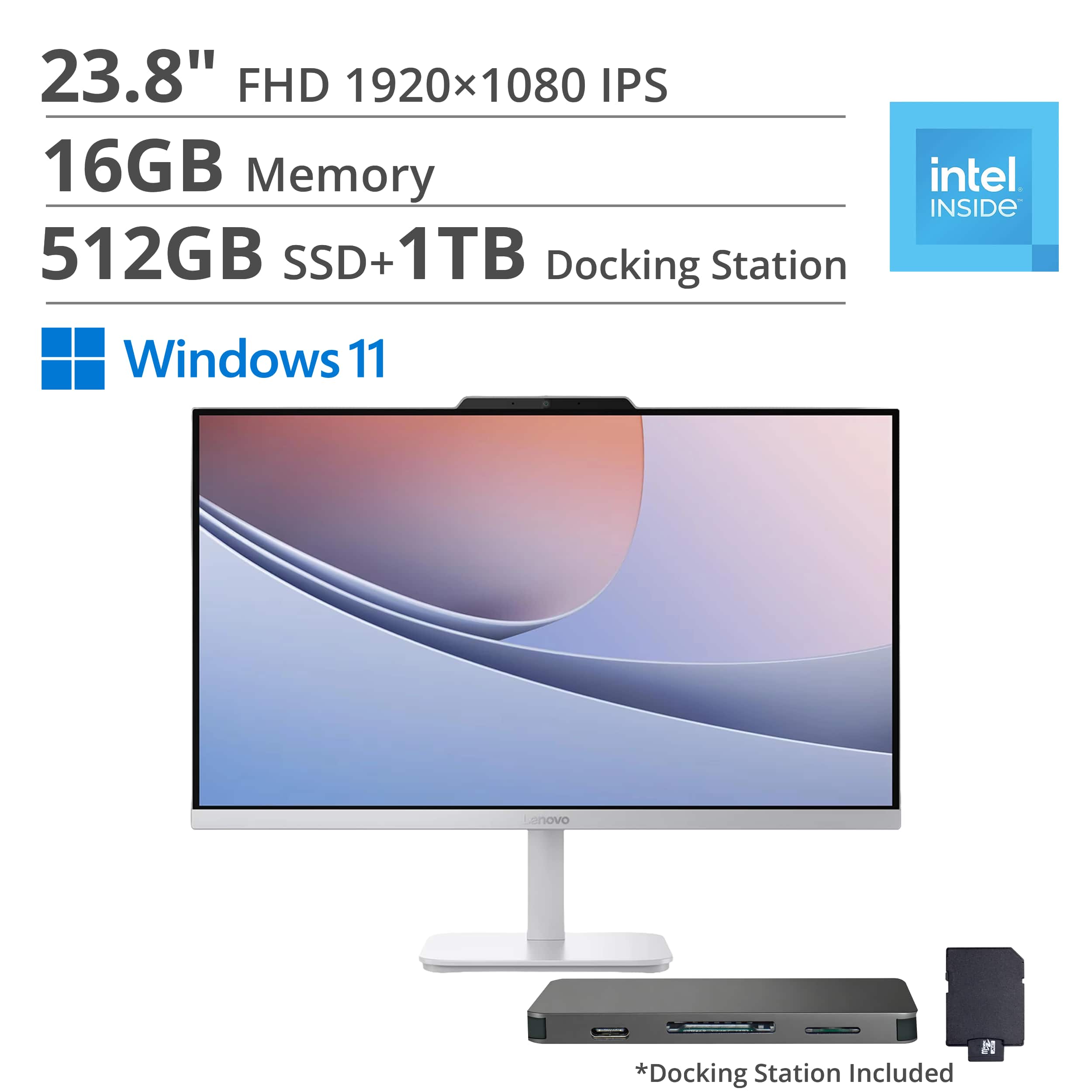 Lenovo - A100 23.8" Full HD All-In-One - Intel Processor N100 - 16GB Memory - 512GB SSD - Cloud Grey