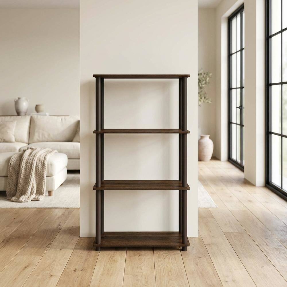 Left. FurniFact - Wooden bookcase with versatile storage for home or office use - Walnut/Brown.