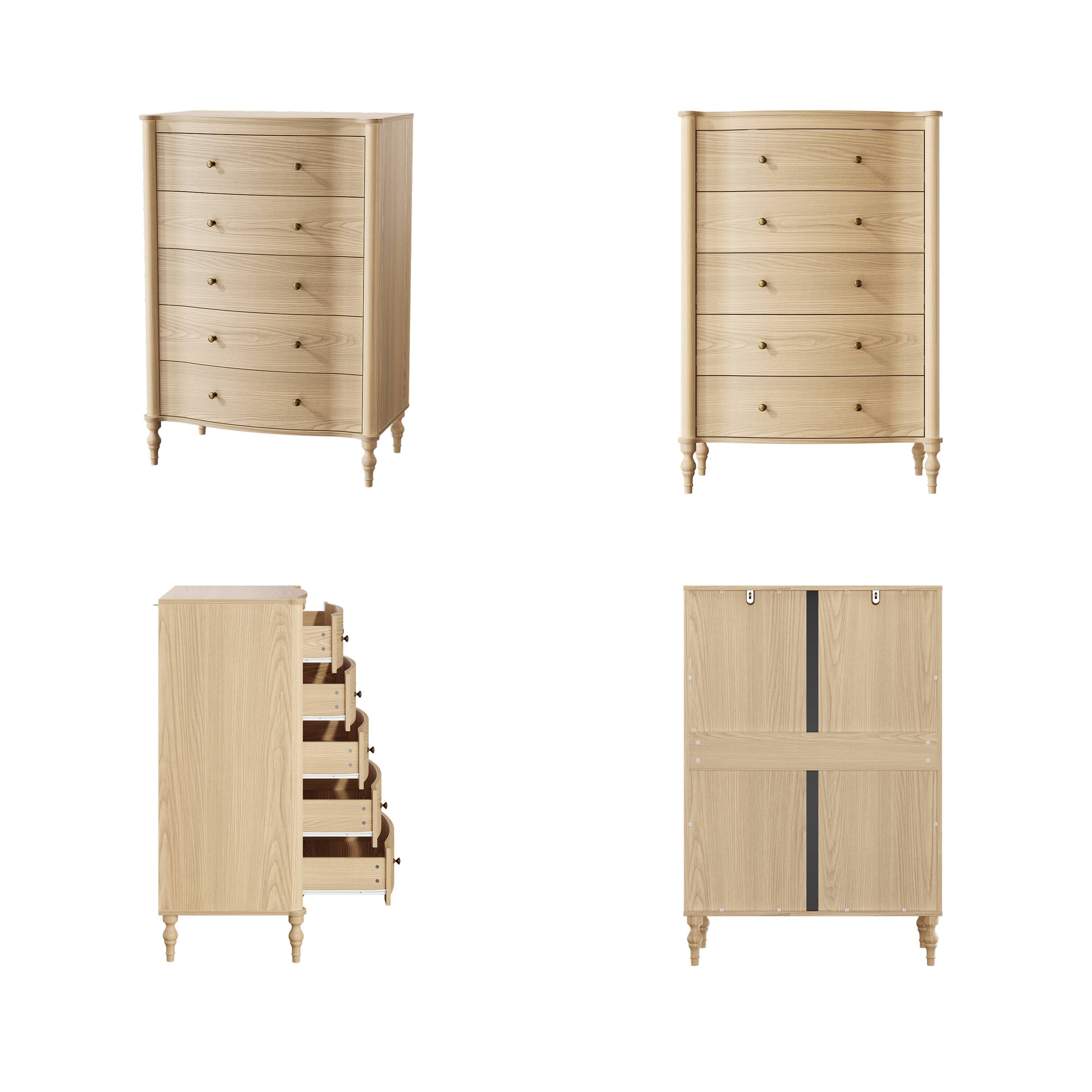 Alt View 8. FUFU & GAGA - Curved 5-Drawer Dresser - Light Wood Grain Storage Chest with Vintage Knobs for Bedroom, Nursery, Entryway, Living Room - Wooden.