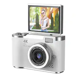 Cluzine - 4K Flip Screen Digital Camera, 48MP Selfie Camera with LED Fill Light