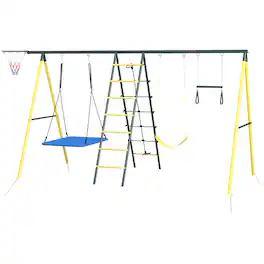 Outsunny - Swing Set for Backyard 5 in 1 Design Holds up to 440 lbs. for Ages 3-8
