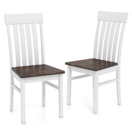 Gymax - Dining Chairs Set of 2 w/Slatted High Backrests Concave Seats Rubber Wood Legs - White