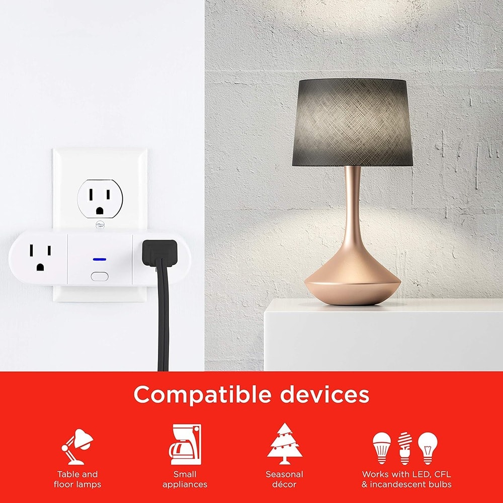 MOSZAR LLC - Smart Wi-Fi Plug, Dual Outlet, Works with Alexa & Google, App Controlled, 2 Pack - White