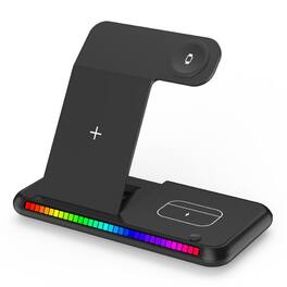RISOKEYS - Lighted Foldable 3-in-1 Wireless Charger - Phone Stand for Apple Supported Watch & Headphone - Black