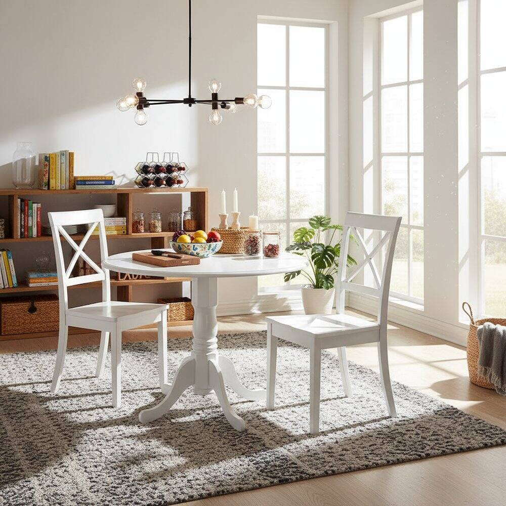 Alt View 3. FurniFact - 3-Piece Dining Set - Linen White.