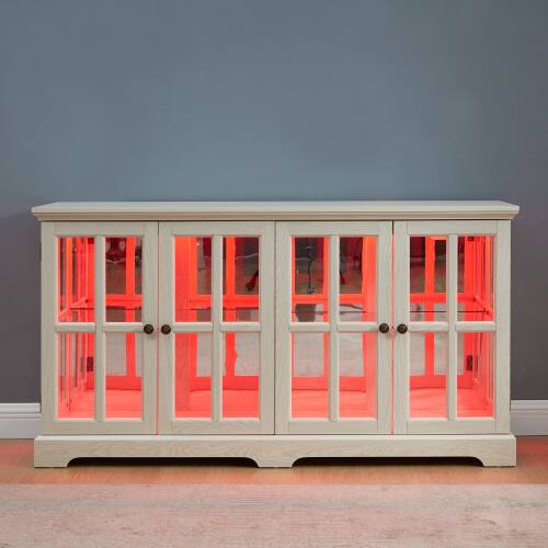 Back. LUCKY ONE - Freestanding LED Curio Display Cabinet with Adjustable Shelves Four Doors Vintage Bookcase for Collectibles - White.