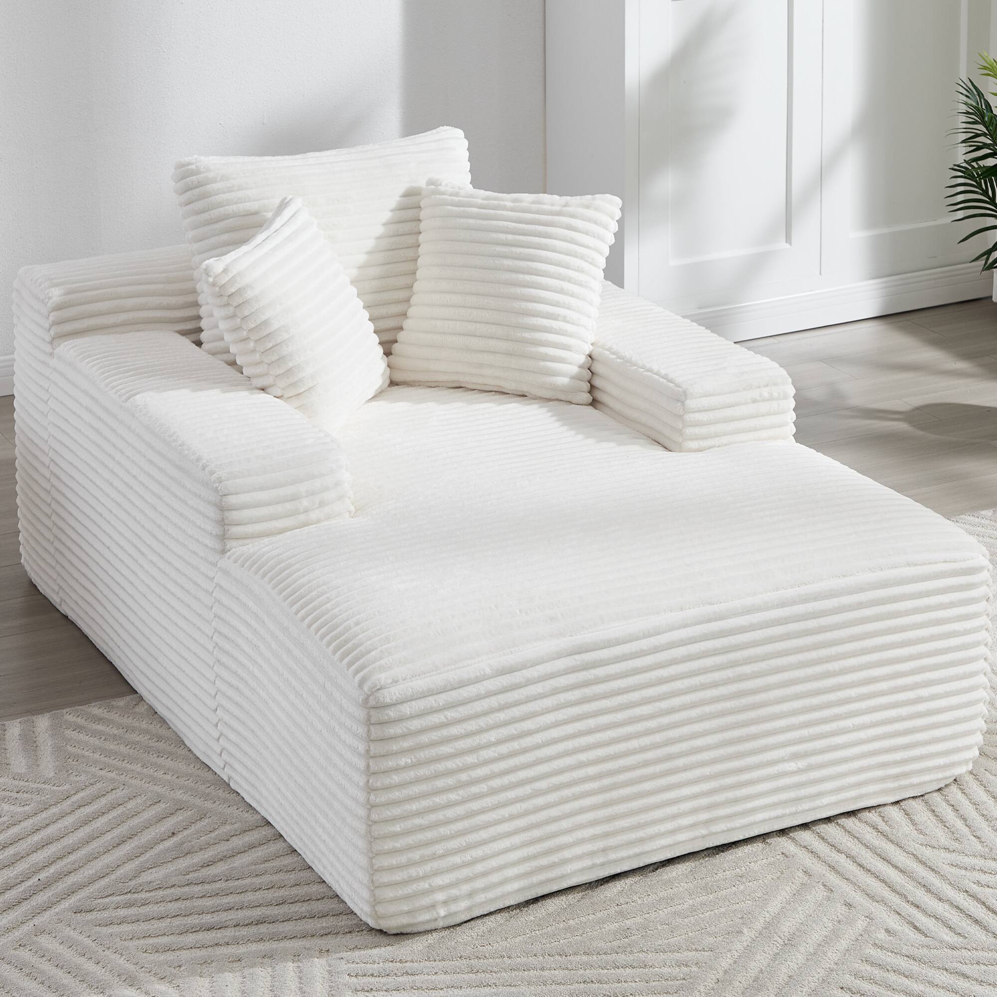 Alt View 8. GOODSILO - Oversized Corduroy Chaise Lounge Convertible Sofa Bed with Deep Seat and Plush Pillows for Living Room Relaxation - White.