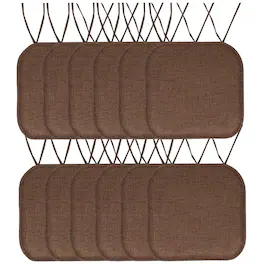 Sweet Home Collection - Herringbone Stitch Memory Foam Non-Slip 16" x 16" Chair Cushion Pad with Ties, 12-Pack - Brown