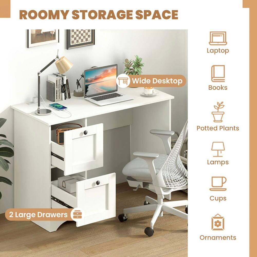 ROOMY STORAGE SPACE

- Wide Desktop
- Laptop
- Books
- Potted Plants
- Lamps
- Cups
- 2 Large Drawers
- Ornaments
