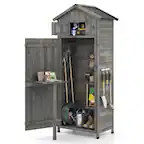 Front. Costway - Costway Wood Garden Storage Shed with Lockable Barn Door, Removable Shelves for Patio - Brown.