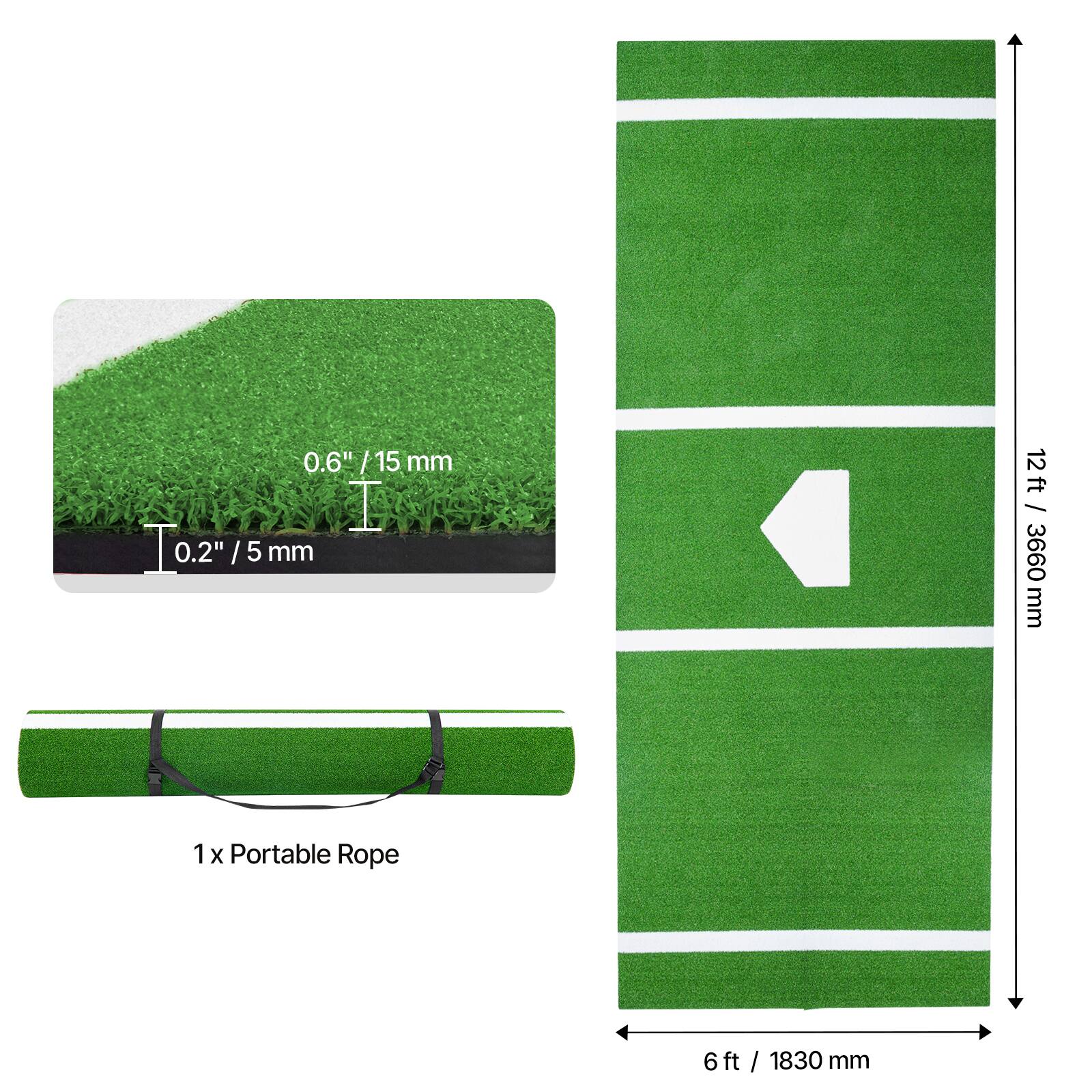 0.6" / 15 mm  
0.2" / 5 mm  
12 ft / 3660 mm  
1 x Portable Rope  
6 ft / 1830 mm