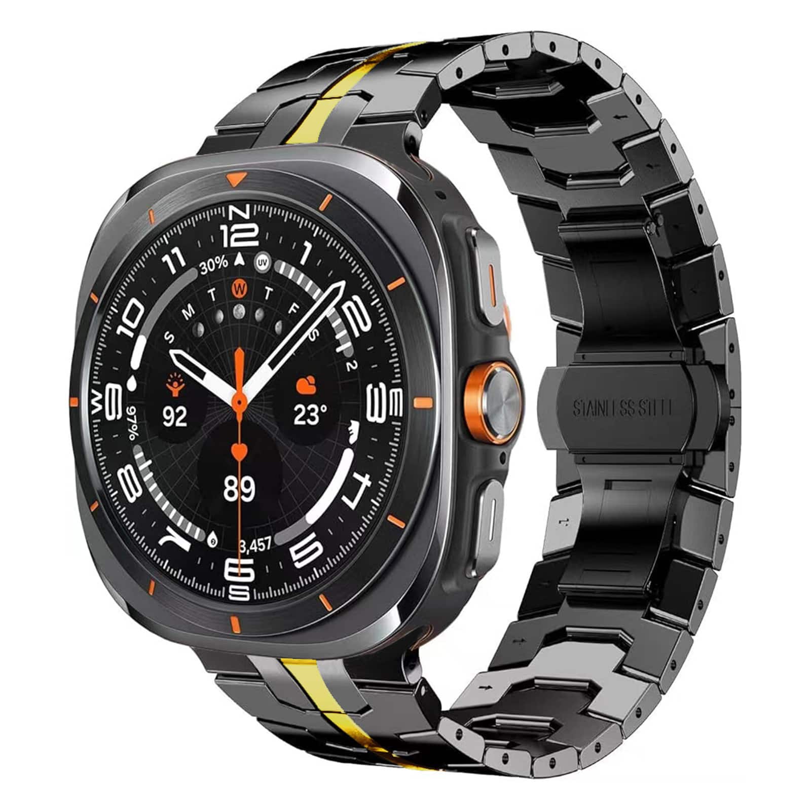 Dteck - Metal Band Compatible With Samsung Galaxy Watch Ulta 47mm (2025/2024), No Gap Stainless Steel Band Strap - Black Gold price history on PriceWatchPro