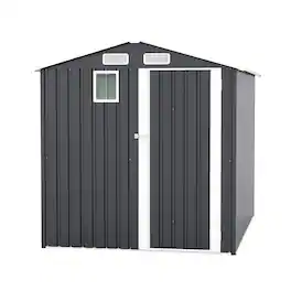 Mondawe - 6x8FT Outdoor Steel Storage Shed with Clear Window and Lockable Doors - Dark Gray