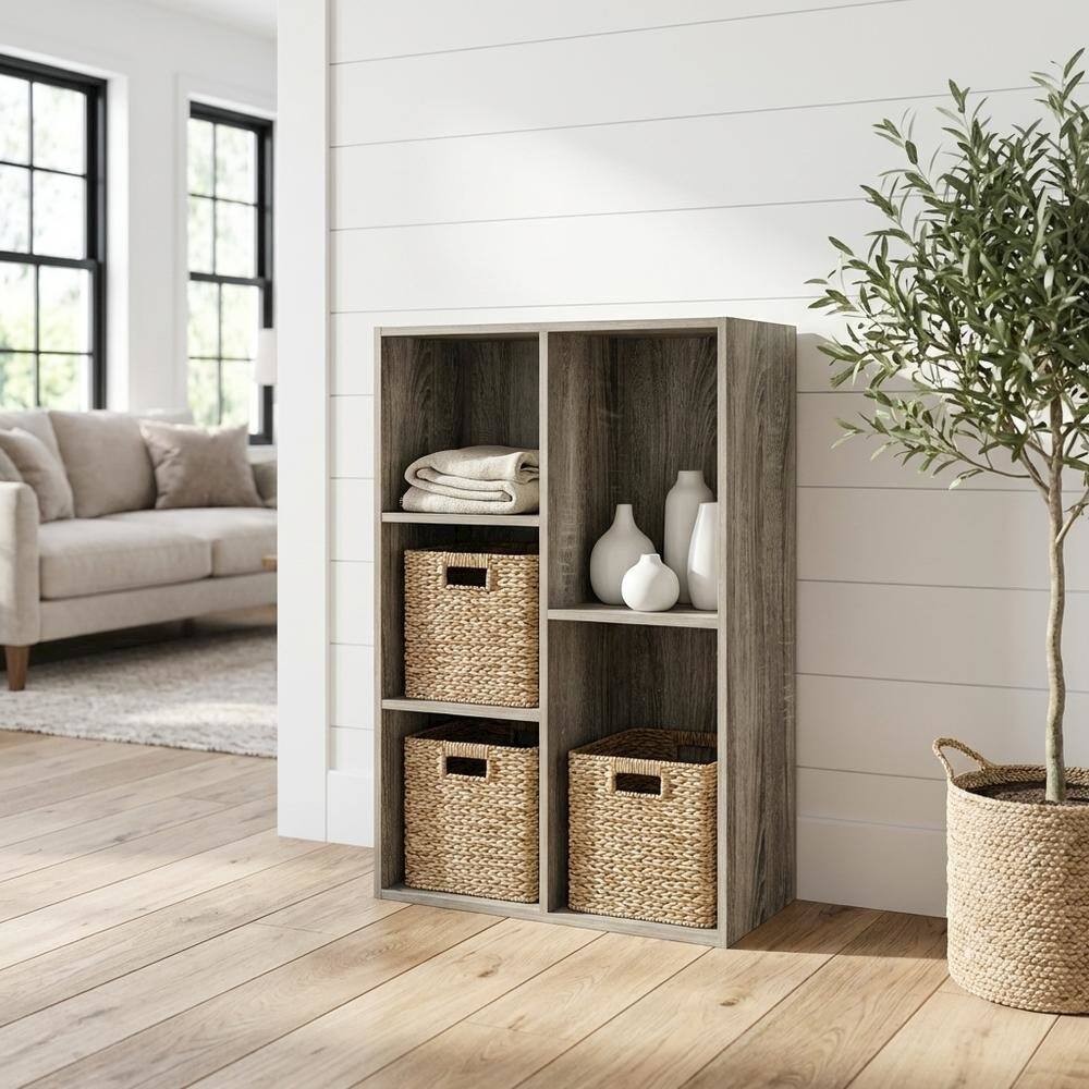 Angle. FurniFact - Reversible 5-Cube Storage Shelf In French Oak Finish For Versatile Organization - French Oak.