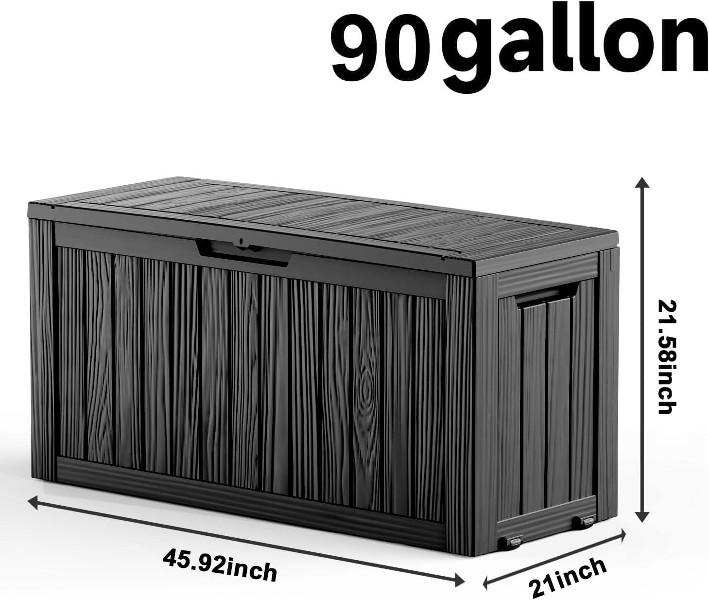 90 gallon  
21.58 inch  
45.92 inch  
21 inch