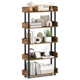 Costway - 1 PCS 5-Tier Bookshelf, Open Bookcase with Anti-Tipping Kit, Storage Unit for Living Room - Rustic Brown,Black