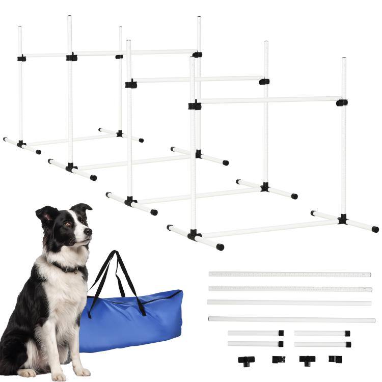 PULUZ - 4 Piece Dog Agility Training Equipment for Dog Agility Course with Adjustable Height Jump Bars - White