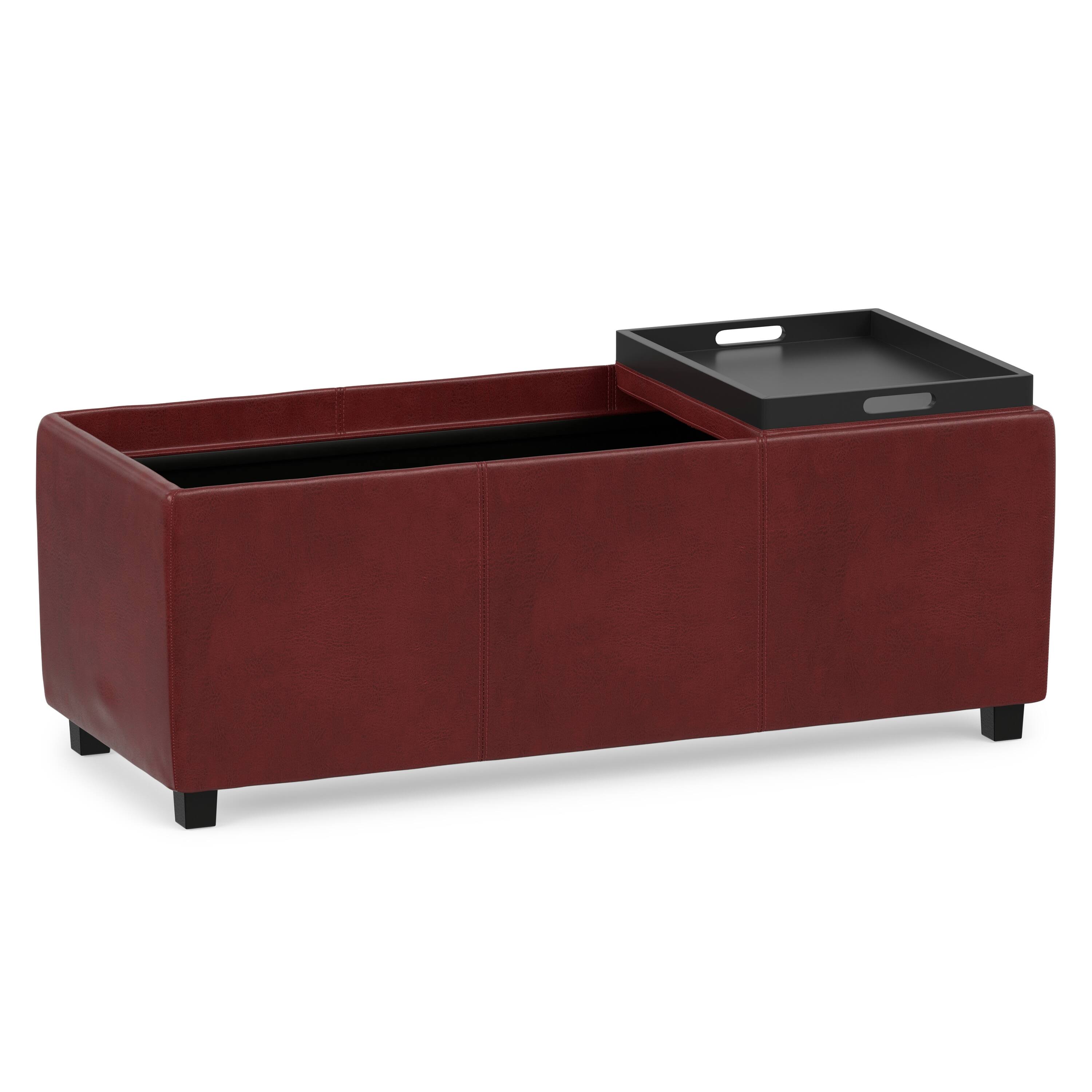 Alt View 10. Simpli Home - Avalon 42 inch Wide Storage Ottoman in Red Vegan Leather - Red.
