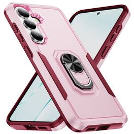 Dteck - for Samsung Galaxy S26 Heavy Duty Phone Case with Foldable Metal Ring Stand,Fit Magnetic Car Holders,Shockproof Cover - Pink/Rose