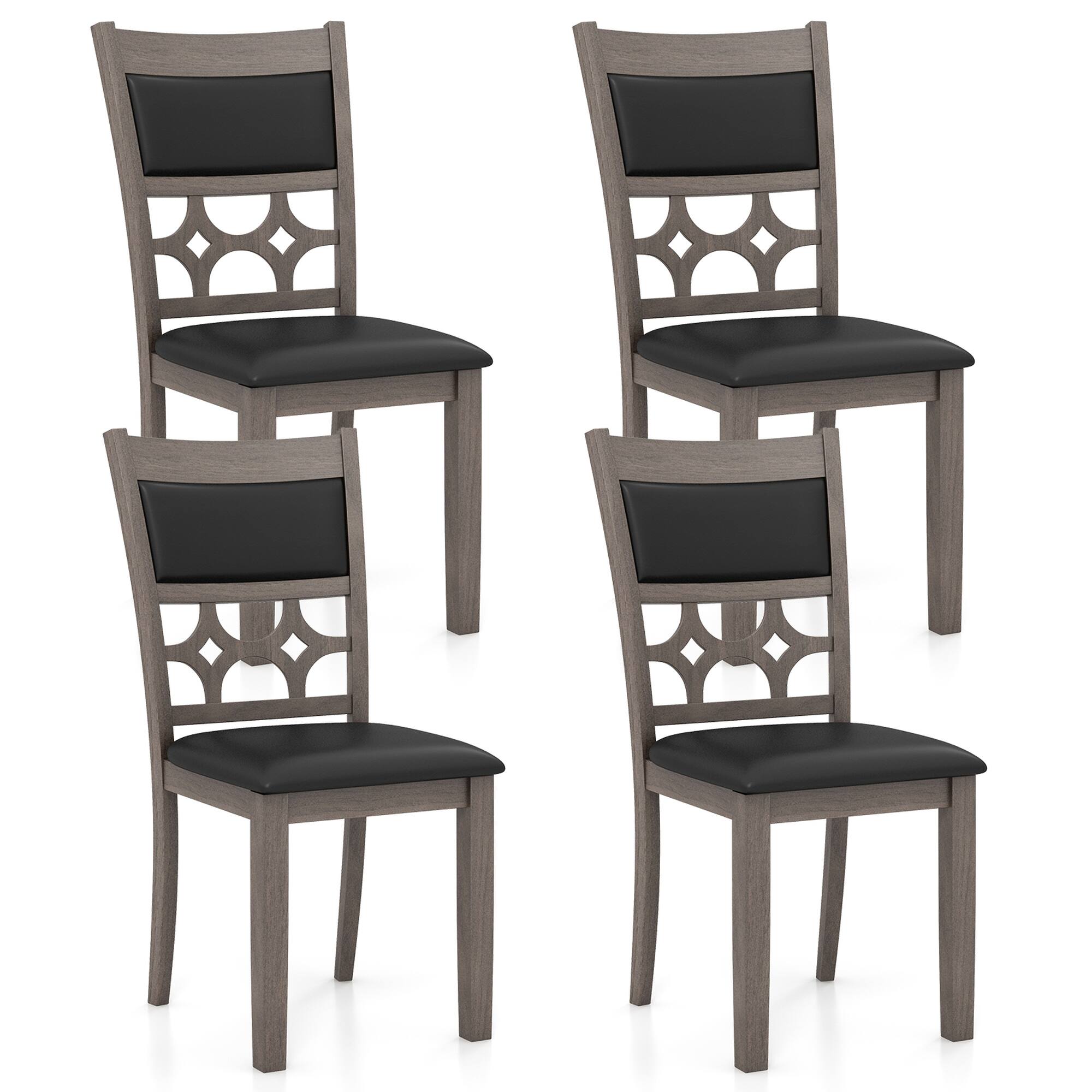 Front. Costway - Upholstered Dining Chair Set of 4 Armless Chair with Padded Backrest & Seat - Cappuccino, Black.