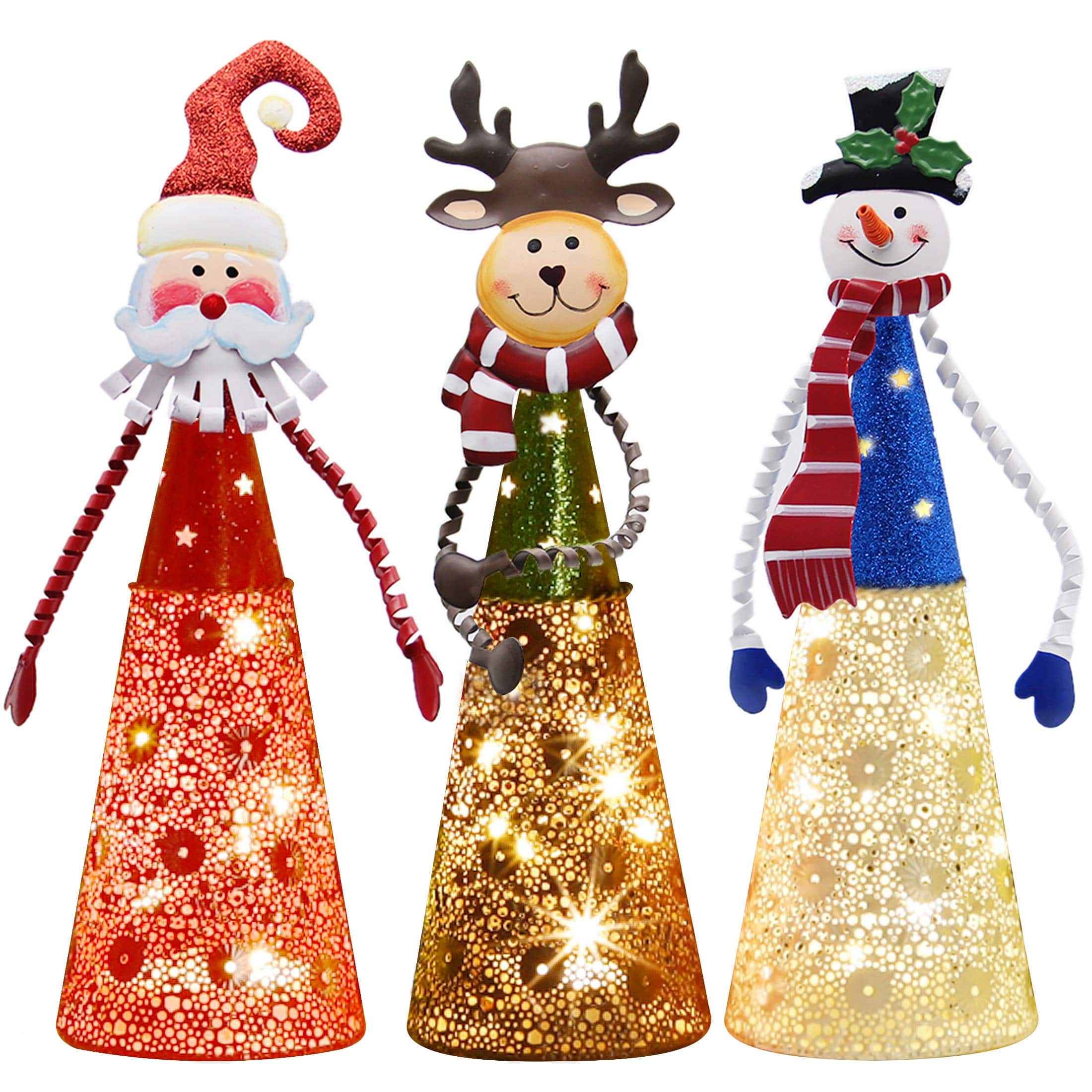 Refined Abode Design - Lighted Christmas Table Decorations Set Indoor Led Lighting Santa Snowman Reindeer Xmas Holiday Party - Multi