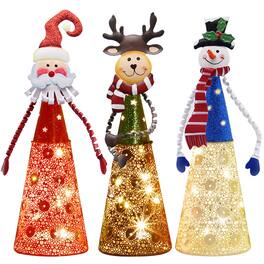 Refined Abode Design - Lighted Christmas Table Decorations Set Indoor Led Lighting Santa Snowman Reindeer Xmas Holiday Party - Multi
