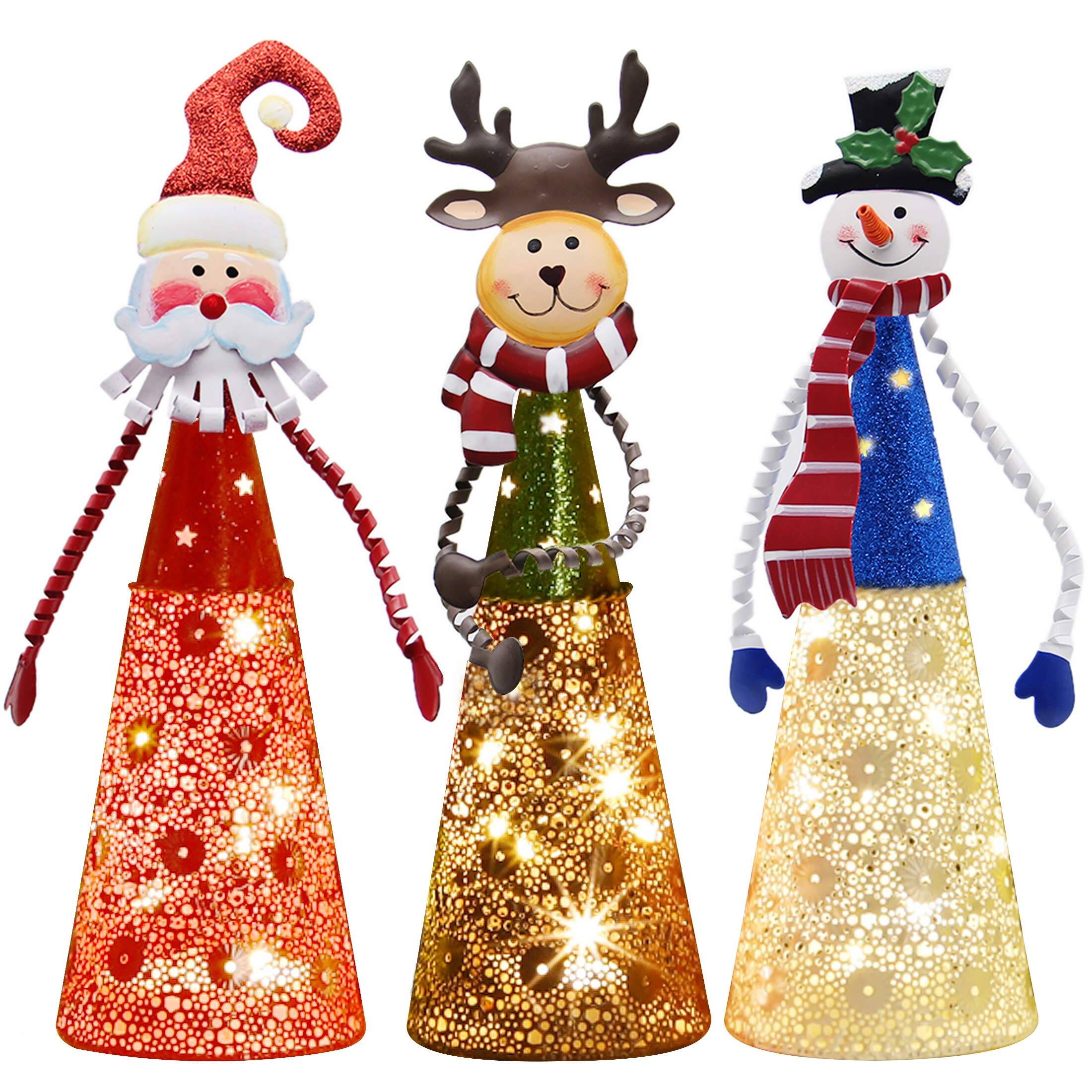 Front. Refined Abode Design - Lighted Christmas Table Decorations Set Indoor Led Lighting Santa Snowman Reindeer Xmas Holiday Party - MULTI.