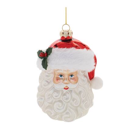 Front. BreeBe - Glass Santa Head Ornament (Set of 12) - Red, White.