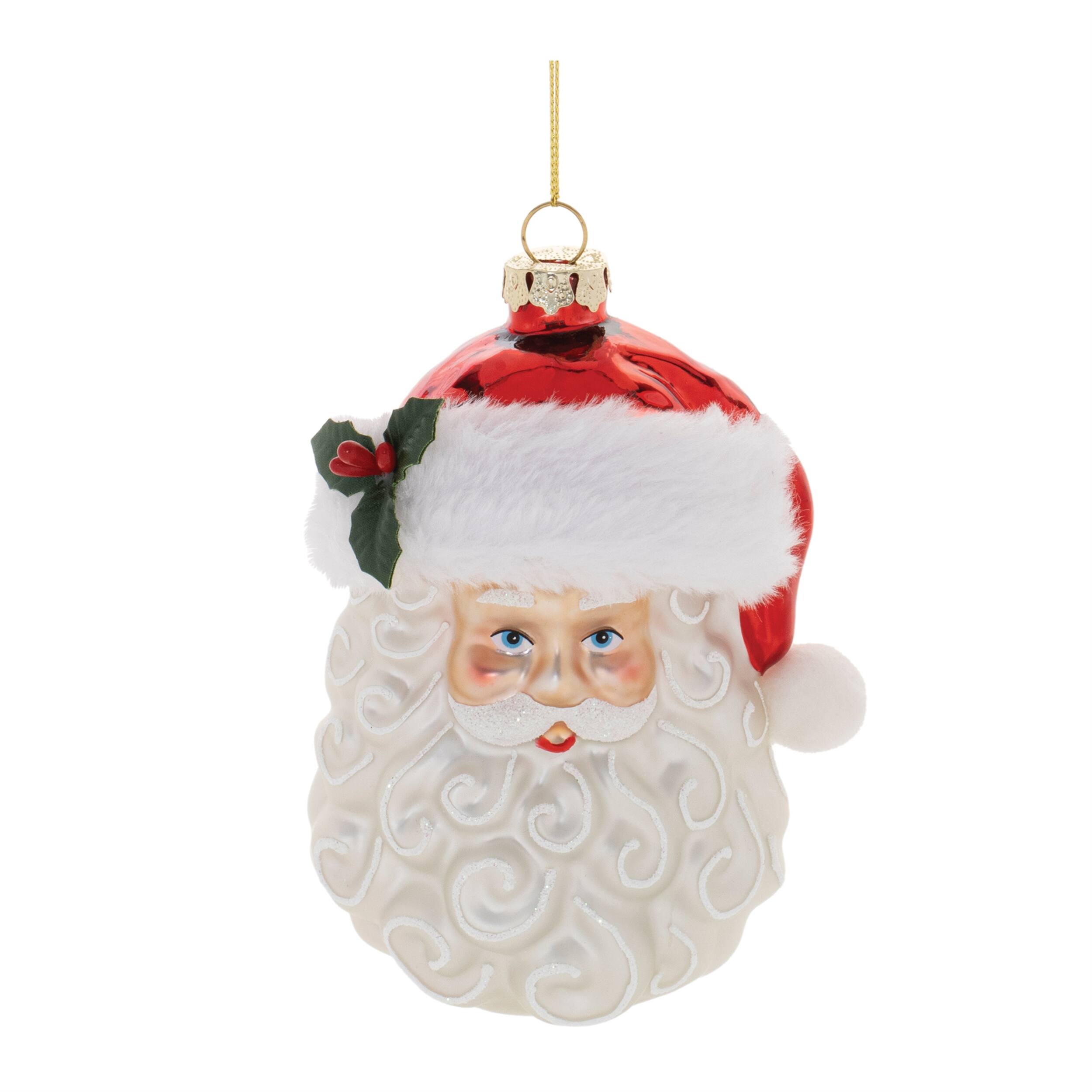 Front. BreeBe - Glass Santa Head Ornament (Set of 12) - Red, White.