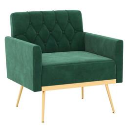 Costway - Modern Velvet Button Tufted Back Accent Chair with Golden Metal Legs and Foot Pads - Green