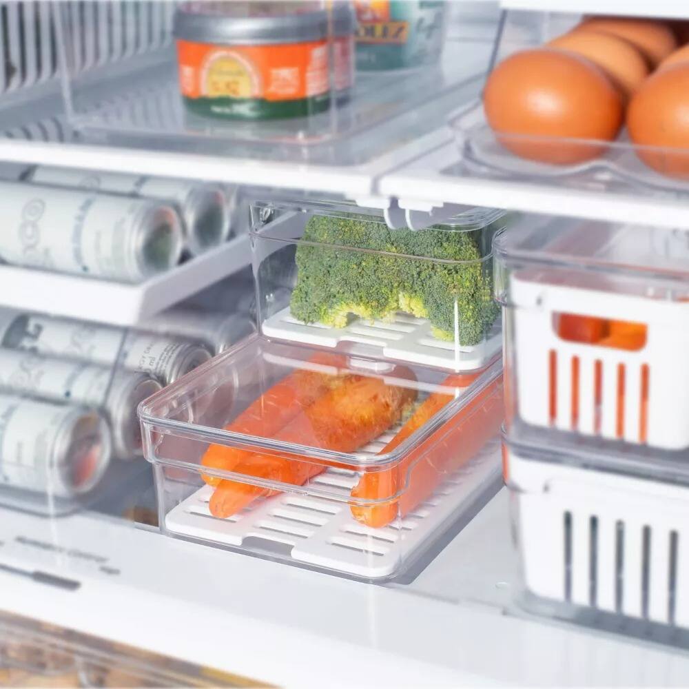 Alt View 9. OU - OU Fridge Organizer Set with Lids, Refrigerator Storage Bins with Drainer Tray and Vent Lid, 5 Pack - Clear.
