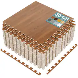 Sorbus - 120 Sq. Ft. Wood Grain Floor Tiles Foam Mat EVA Interlocking Mats Tile 3/8-Inch Thick Flooring Mats w/Borders - Pecan