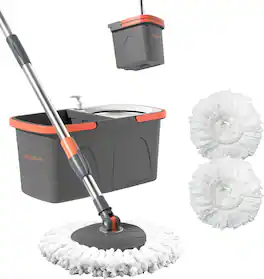 YASHE - Foldable Spin Mop and Bucket System, Dual-Bucket Cleaning, Collapsible Storage with 2 Reusable Microfiber Mop Heads