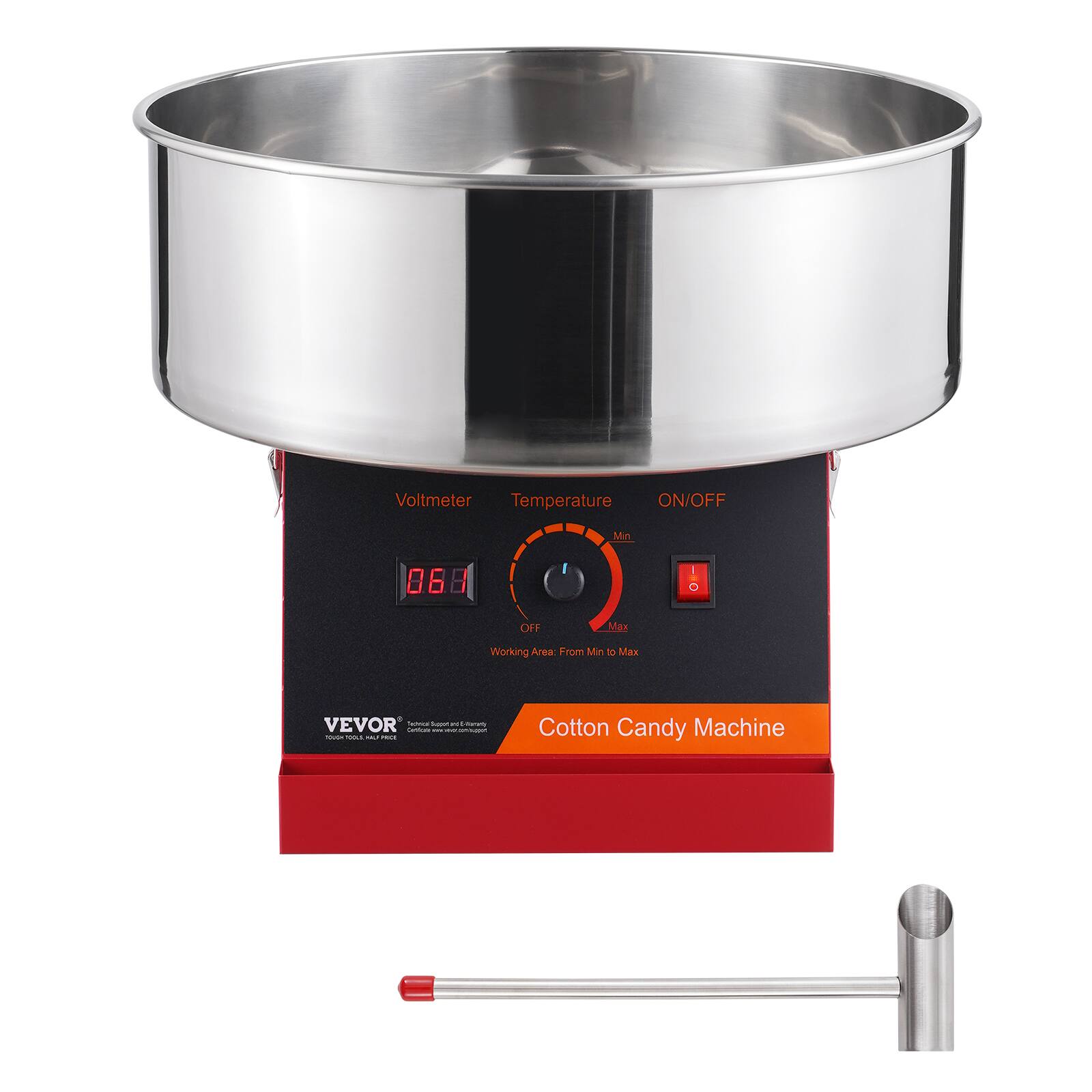Voltmeter Temperature ON/OFF Min 068 6 8 - D OFF Mar Working Area From Min to Max + VEVOR - - - - I : - - - : Cotton Candy Machine