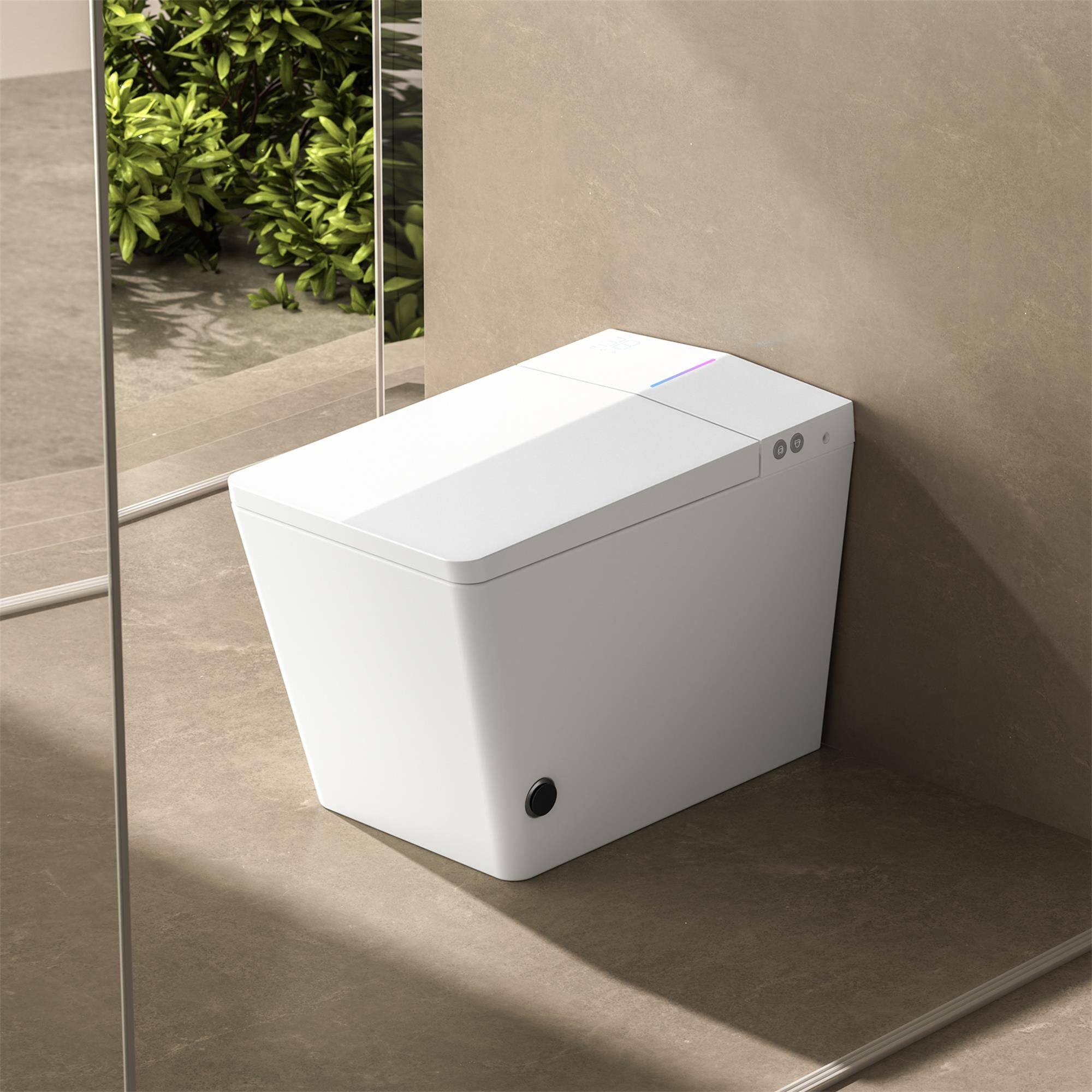 Alt View 1. Boyel Living - Square Smart Toilet Built in Tank Foot Touch Lid Open Auto Flush Heated Seat Remote Control LED Display White - White.