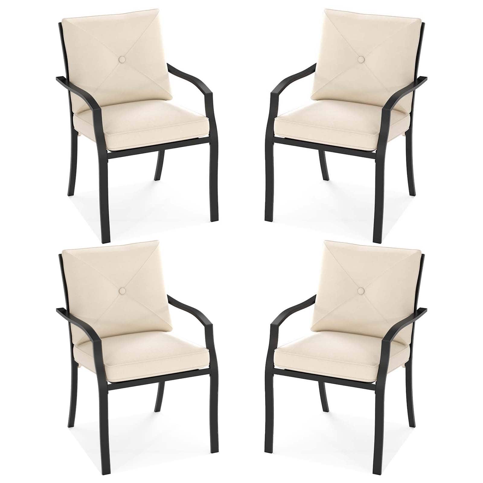 Gymax - Outdoor Patio Dining Chair Set of 4 Stackable Garden Chairs with Metal Frame - Beige
