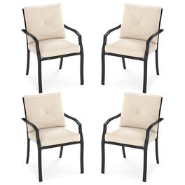 Gymax - Outdoor Patio Dining Chair Set of 4 Stackable Garden Chairs with Metal Frame - Beige
