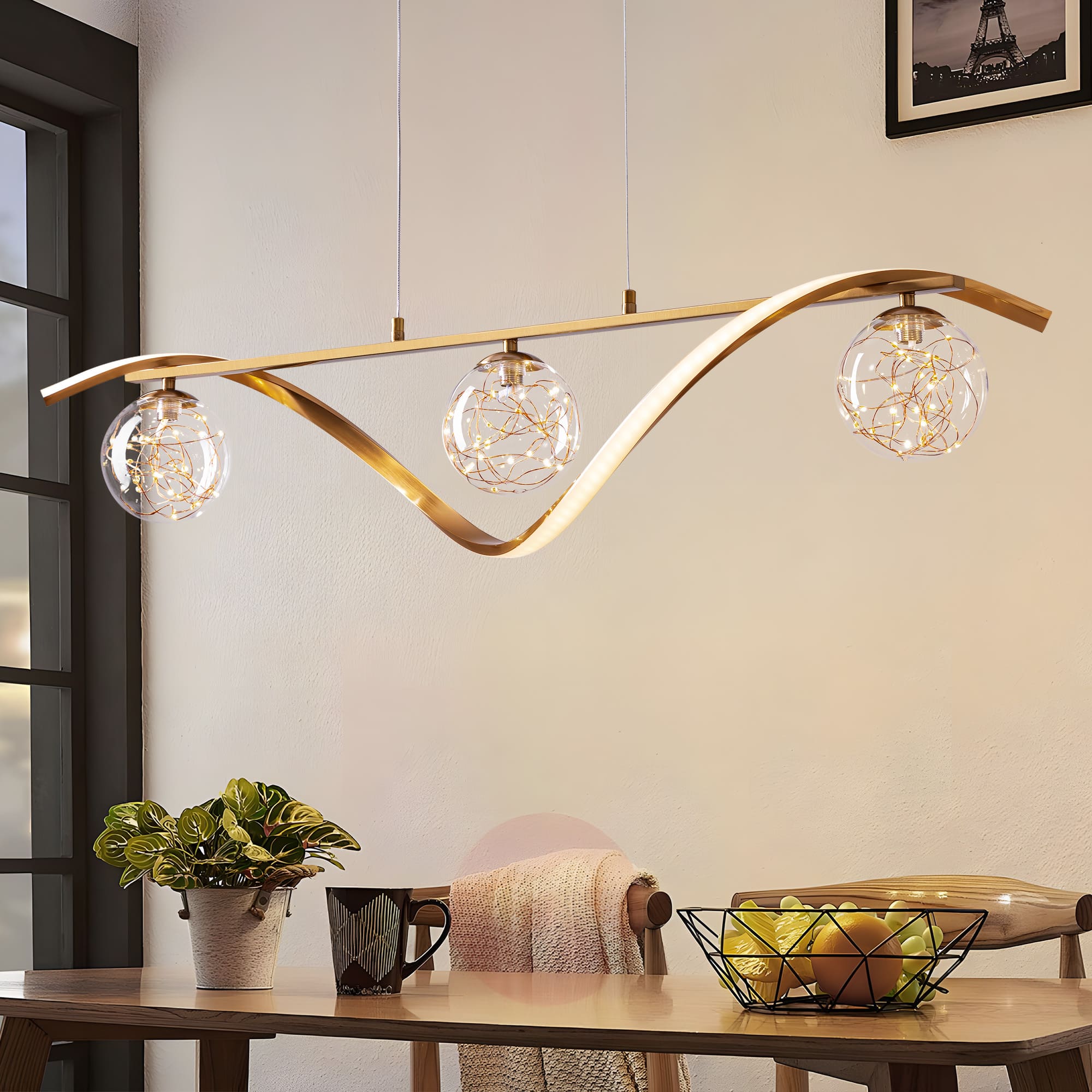 Siljoy - 40 in. 4-Light Modern Dimmable LED Chandelier Linear Pendant Light Fixture with Remote for Dining Room - Gold