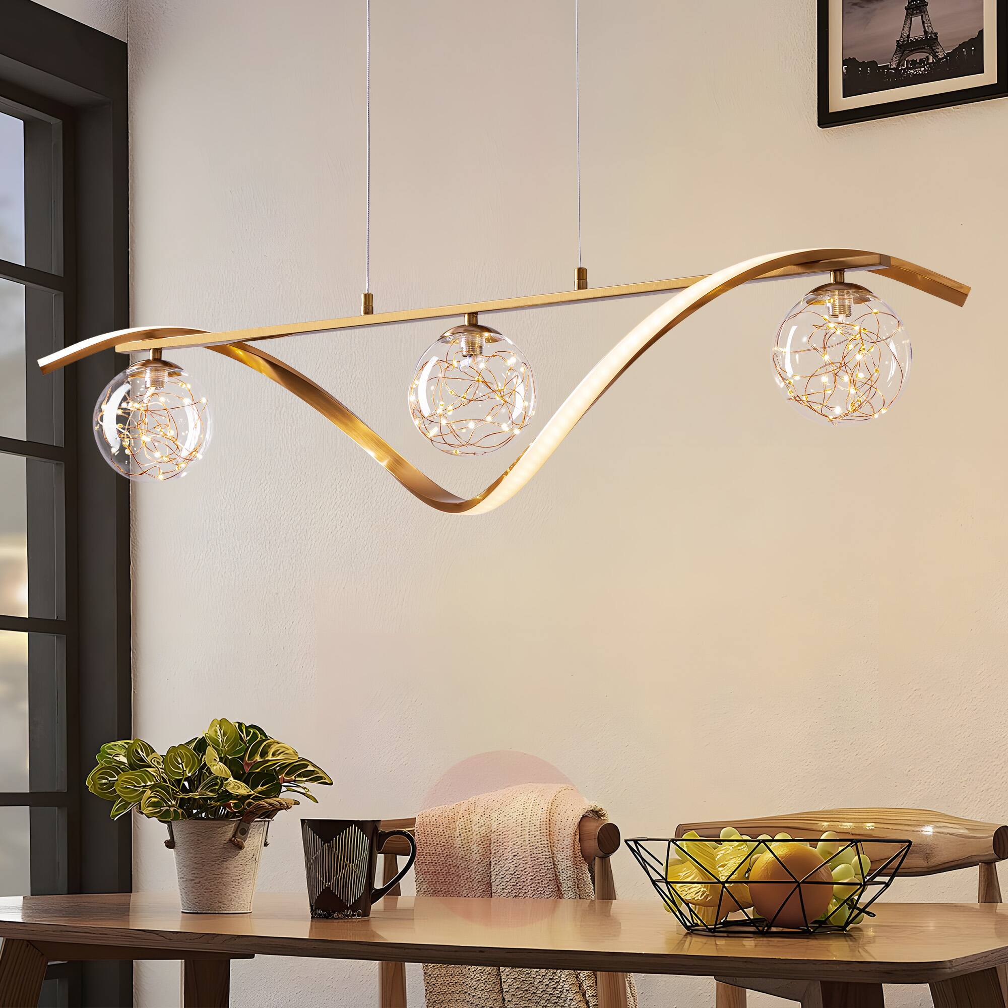Front. Siljoy - 40 in. 4-Light Gold Modern Dimmable LED Chandelier Linear Pendant Light Fixture with Remote for Dining Room - Gold.