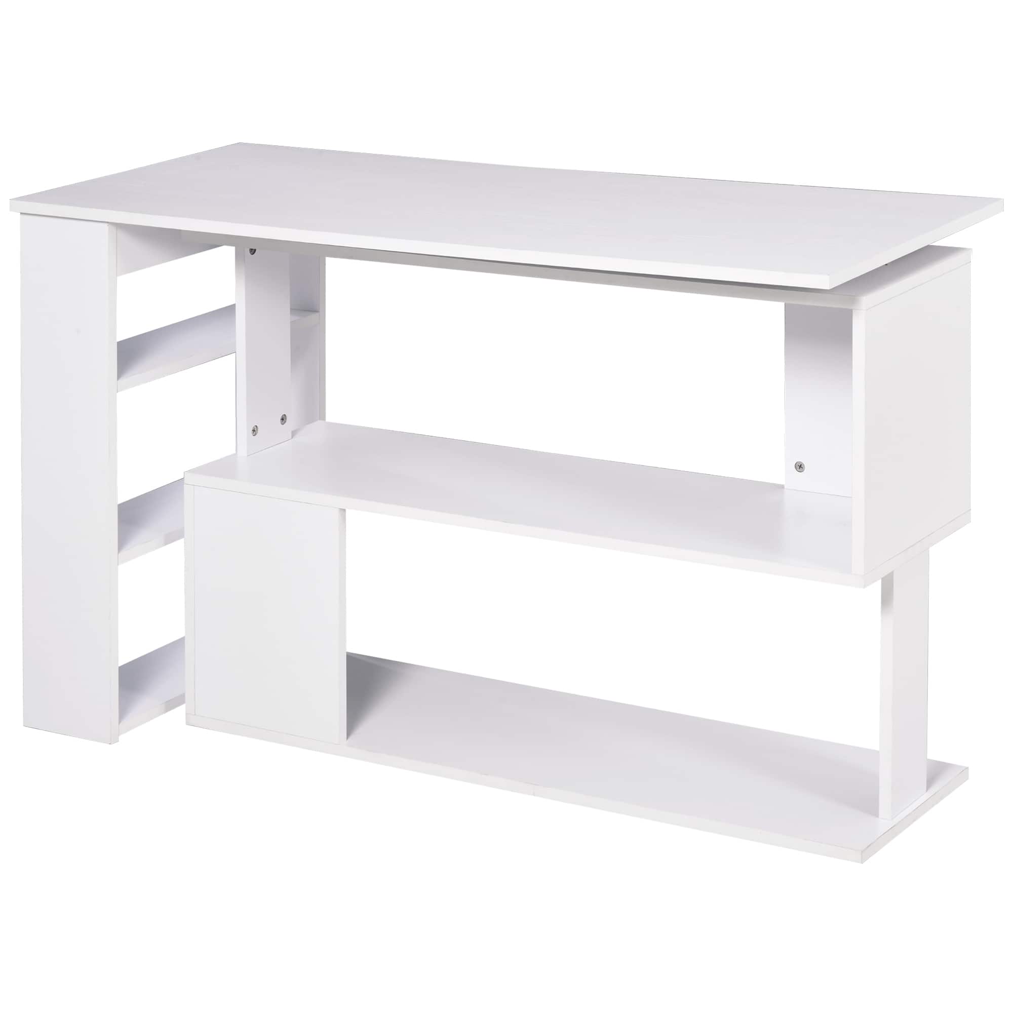 Homcom - Rotating Home Office Desk L Shaped Corner Computer Desk with Storage Shelves - White
