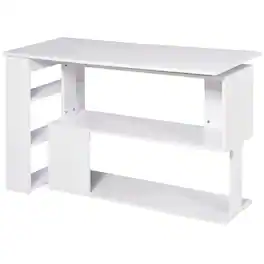 Homcom - Rotating Home Office Desk L Shaped Corner Computer Desk with Storage Shelves - White