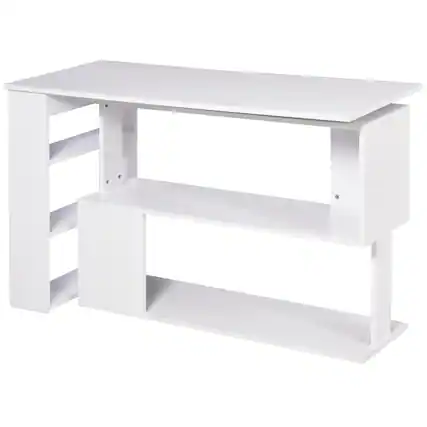 Front. Homcom - Rotating Home Office Desk L Shaped Corner Computer Desk with Storage Shelves - White.