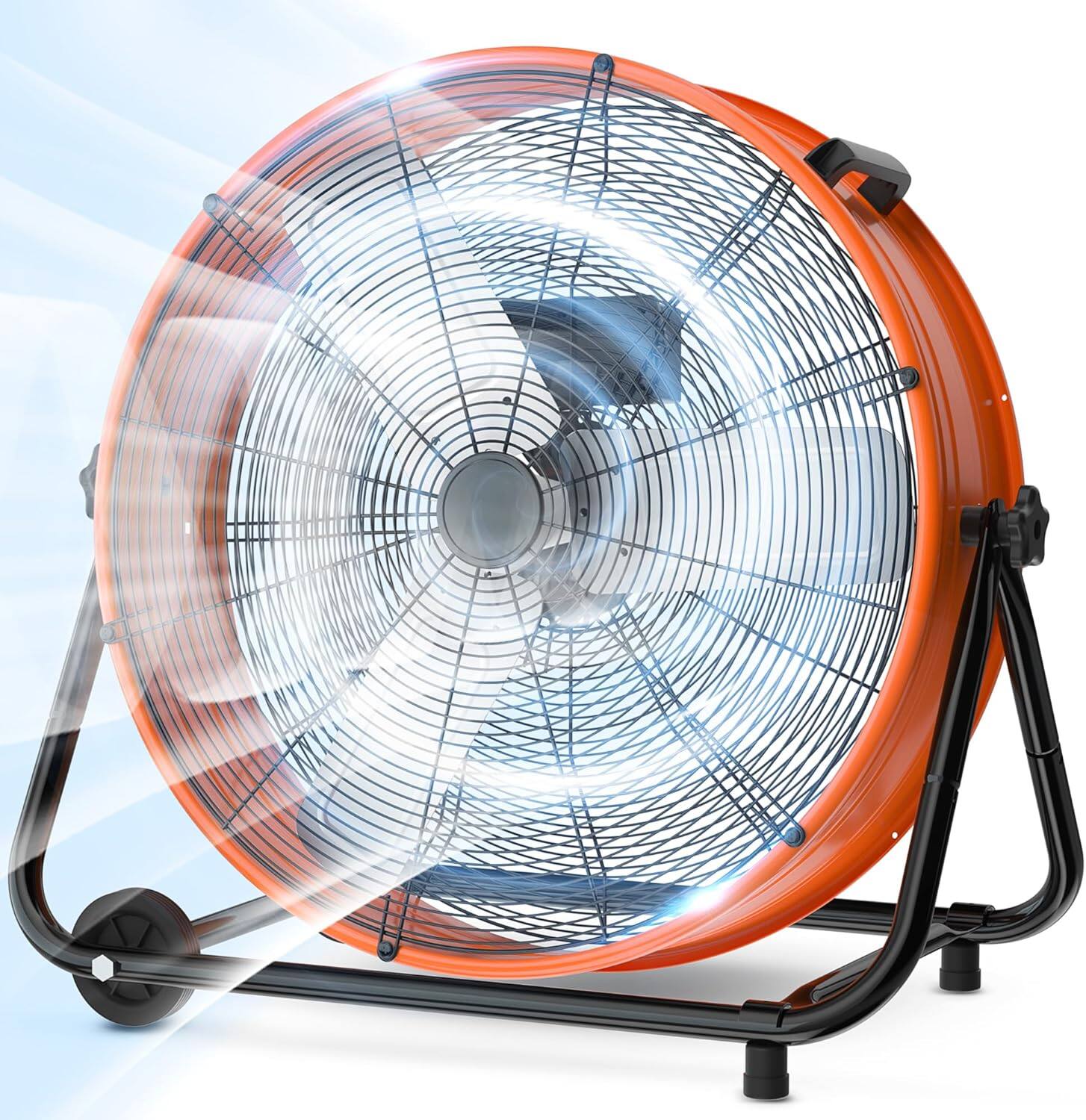 Angle. Chery Life - 24 in. Orange High Velocity Industrial Drum Fan 360° Tilt with Casters Handle ETL Standard for Patios.