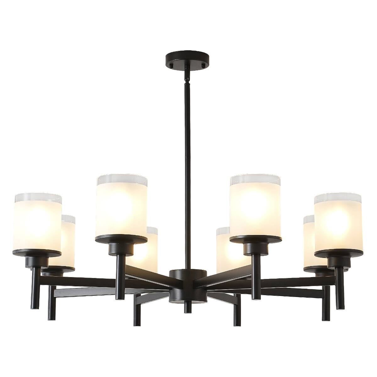 Alt View 10. Loheer - Loheer Eight Light Farmhouse Chandelier Matte Black Metal Frosted Glass for Dining Room.