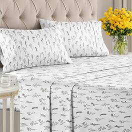 CGK Linens - Luxuriously Soft 4-Piece Floral Sheet Set - Wrinkle-Resistant, Printed Pattern - Queen - Plants