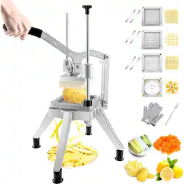 PARKER SLATER - Commercial Vegetable Chopper with 4 Blades, Stainless Steel Cutter for Fries, Potatoes, Fruits, and Restaurant Use - Silver