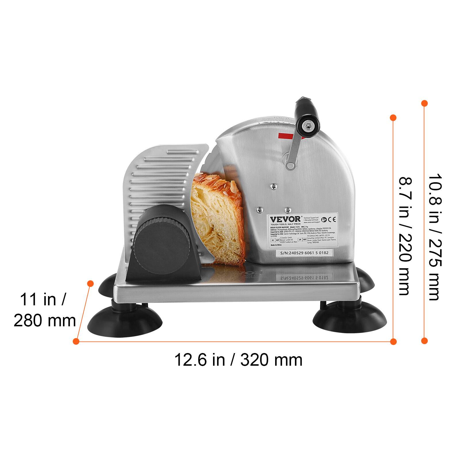 11 in / 280 mm  
12.6 in / 320 mm  
8.7 in / 220 mm  
10.8 in / 275 mm  

VEVOR  
OCE  
S/N:240529 6061 5 0182 2t540234  
POP