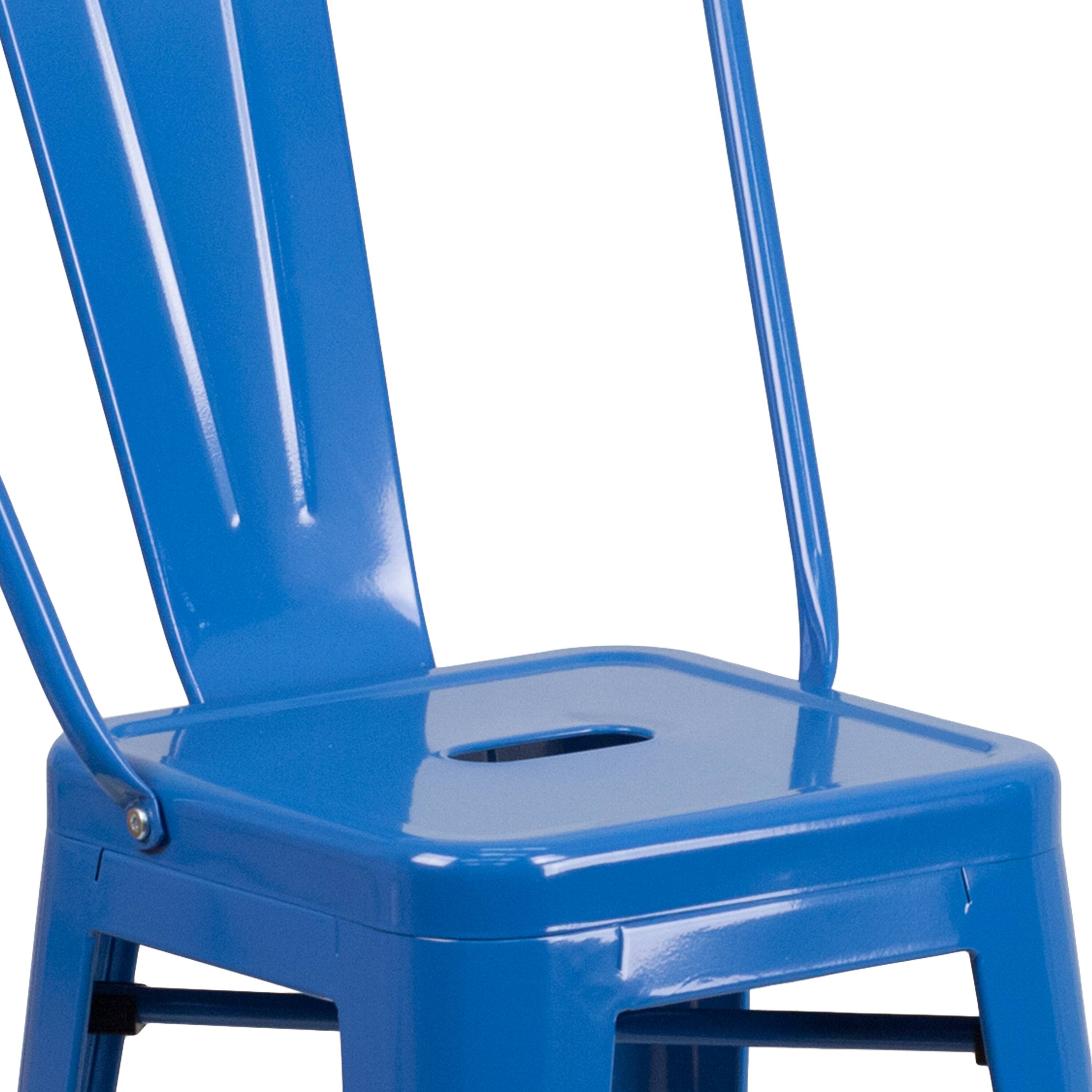 Alt View 8. Emma + Oliver - Commercial Grade 24"H Colorful Metal Indoor-Outdoor Counter Stool with Back - Blue.